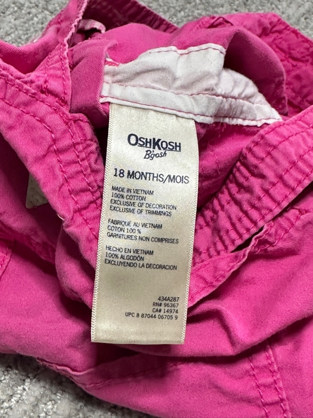 OshKosh B'gosh Bright Pink Gingham-Cuff Short Overalls | 18 months - Picture 7 of 9